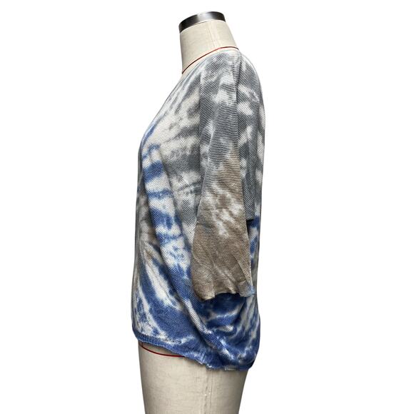 Angela Womens Size M Tie Dye Blue Grey Knit Top - Picture 2 of 4